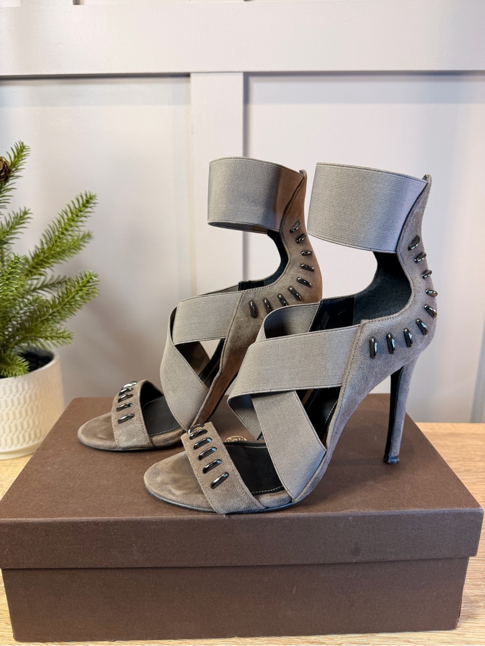 Kendall + Kylie Black Suede Strappy Heels Silver Hardware 6.5